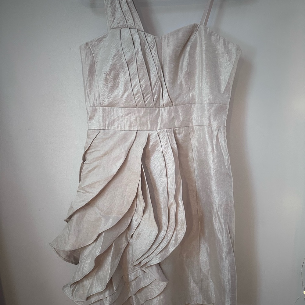 ModCloth champagne one-shoulder cocktail dress